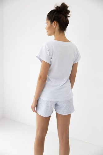 Damenpyjama aus 100% Baumwolle Karla Sensis – kurzarm, V-Ausschnitt, Shorts mit Blumenmuster, atmungsaktiv & Sommerkomfort