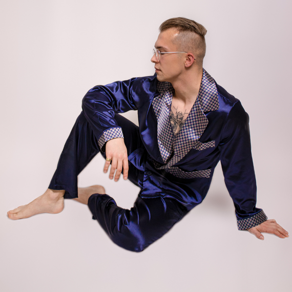 939 Herren Schlafanzug aus Satin - marineblau 