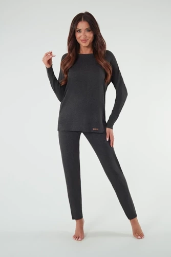 Akord Damen-Set Langarm, lange Hose Italian Fashion - dunkel meliert