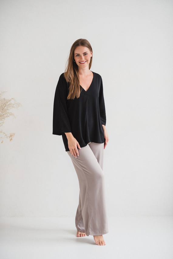 Mamafullness Umstands-Stillbluse Milk&Love, schwarz – Viskose, 3/4-Ärmel, Übergröße