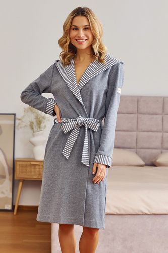 7229 Doctor Nap Damenbademantel – Baumwolle, Kapuze, elegante Verarbeitung – Dunkelgrau