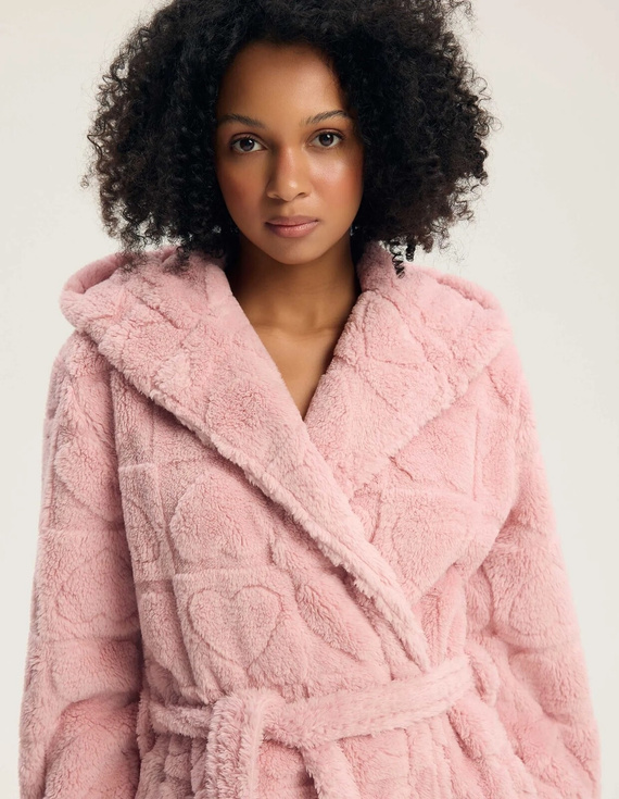 Henderson Gitte 45427 Damenbademantel Pink Weich mit Kapuze und Taschen