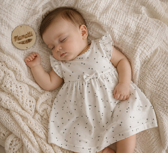 Babykleid SK16232 Mamatti weiß mit Sternen und kurzen Ärmeln