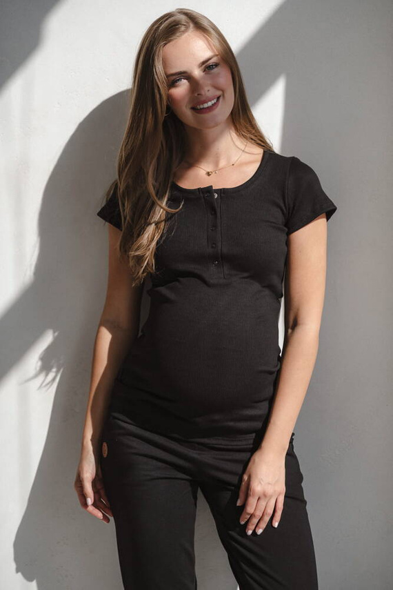 Tummy Umstands- und Stillbluse mit kurzen Ärmeln Milk&Love schwarz