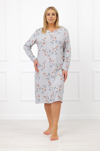 Damen Nachthemd Italian Fashion Basma 100% Baumwolle Blumen Lang