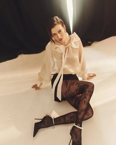 Geblümte Strumpfhose 20 den Gabriella - nero