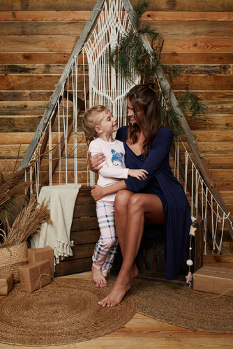 Song Damen 3/4 Ärmel Bademantel Italian Fashion - navy blau