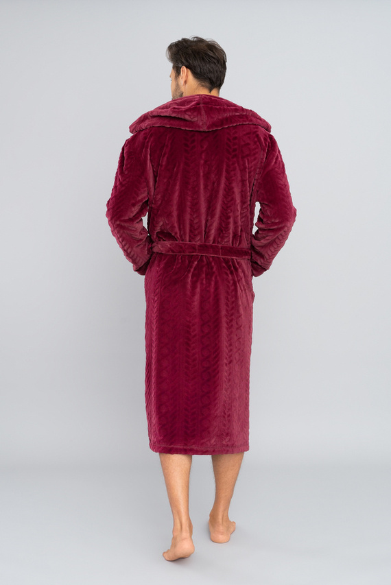 Zygmunt Herren Bademantel mit Kapuze Italian Fashion- burgunderrot 