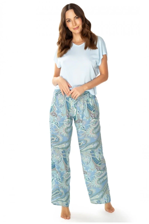 86634 Laguna Damen-Pyjama Möwe, blau bedruckt