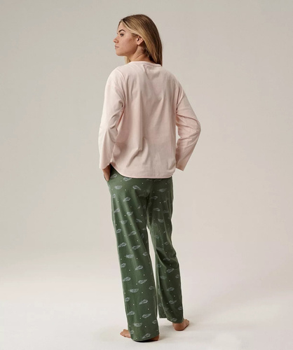Damenpyjama NLP-501 Atlantic – 100% Baumwolle mit Peach-Effect, Langarm, Hose mit Taschen | Premium-Wärme & Komfort