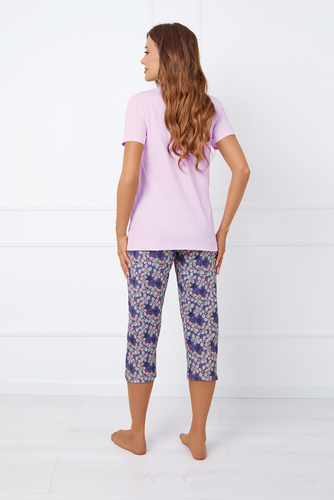 Carbonia Damen Schlafanzug mit kurzen Ärmeln, 3/4 Hose Italian Fashion - rosa/print 