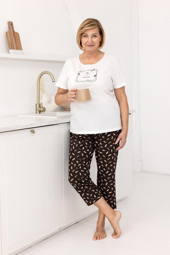 Nachtkleid 733 Regina – aus Baumwolle, mit kurzem Ärmel, Halbkragen, dekorativem Print | Komfort und Stil