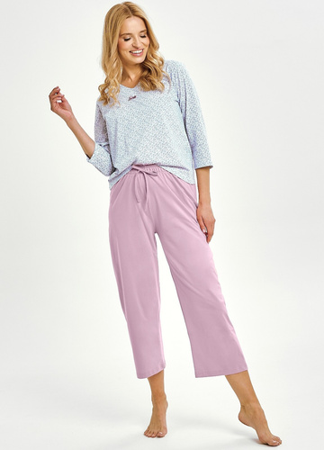 Debora 3448 Taro Damenpyjama, blau, klassische Baumwolle, bequem