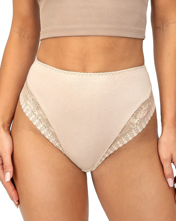 Höschen 235 Donna beige - Viskose-Damenhöschen mit hoher Taille und Spitze