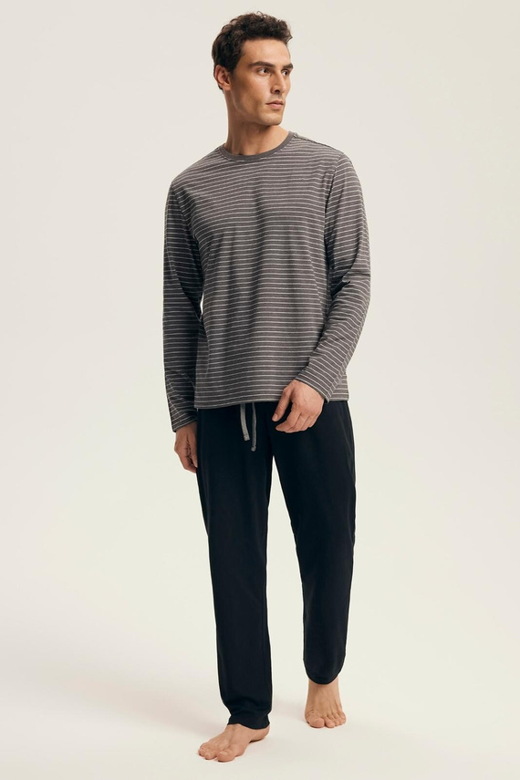 Premium-Herrenpyjama 43455 New Henderson grau – Baumwolle, lange Ärmel, elegante Verpackung