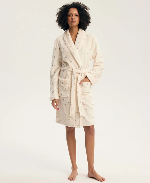 Henderson Gilly 45447 Damen Bademantel weich in Creme mit Kragen und Taschen
