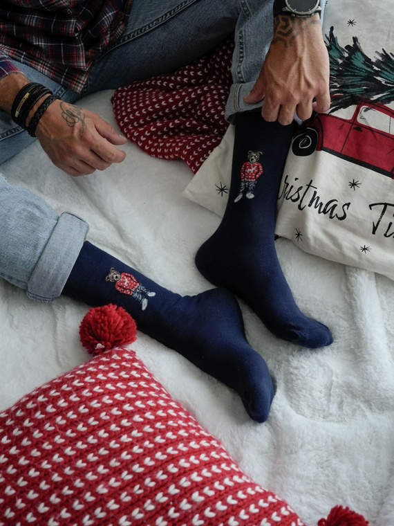 0125.099 Teddybär im Pullover Milena Herrensocken - Marineblau