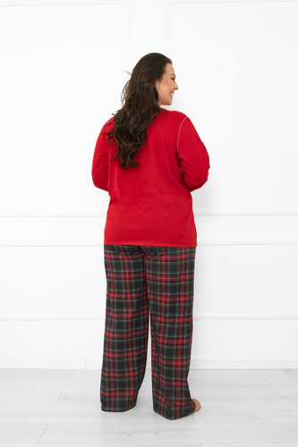 Italian Fashion Damen Schlafanzug in rot - Baumwolle, langarm und Hose, kariert 