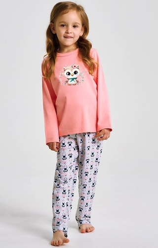 3486, 3487 Emma Taro Mädchenpyjama Aprikose – Baumwolle, bedruckt, gemusterte Hose