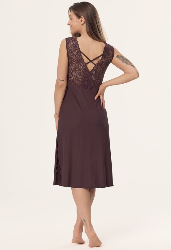 Nachthemd Petra KM29 mefemi by Nipplex braun mit Spitze und Viskose