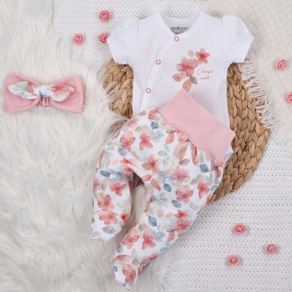 ABN-5432 Bunte Blumen Nini-Stirnband aus Bio-Baumwolle