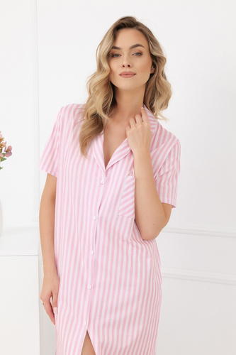 Damen Nachthemd Genna Italian Fashion 100% Baumwolle Streifen kurzarm