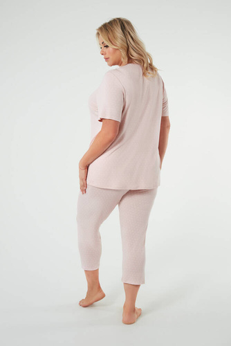 Puntini Damen Schlafanzug mit kurzen Ärmeln, 3/4 Hose Italian Fashion - puderrosa