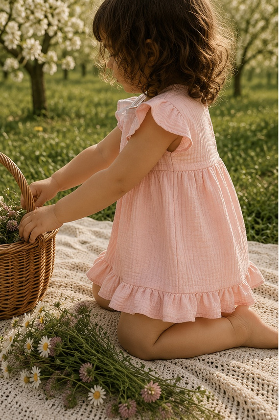 Mamatti SA50406 rosa leichte und luftige Kinder Musselin Kleid