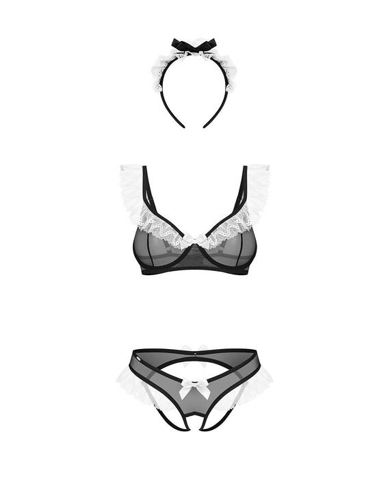 Obsessive Naughty Maid Schwarzes, sinnliches Zimmermädchen-Set mit Spitze