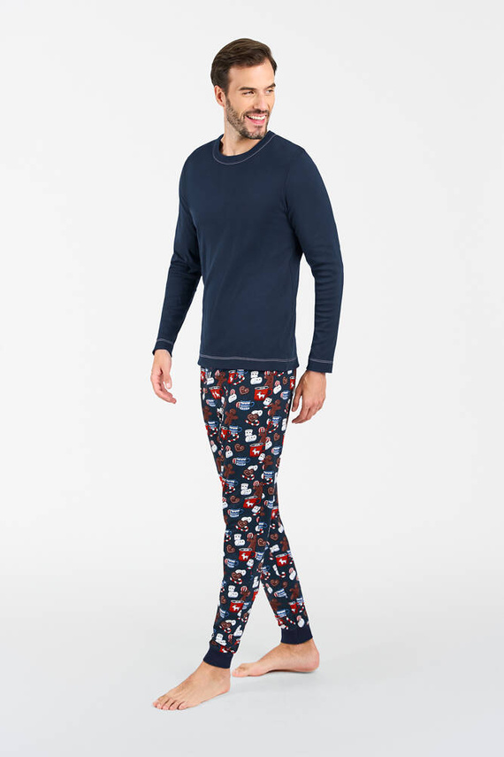 Rojas Herren Schlafanzug mit langen Ärmeln, lange Hose Italian Fashion - navy blau/print