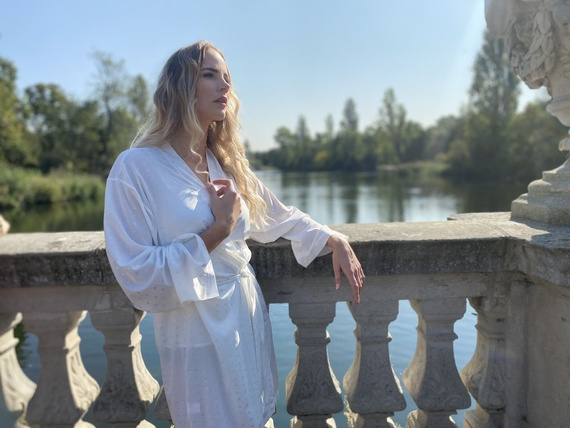 411 Jeanne Women's Short Forex Morgenmantel - ecru