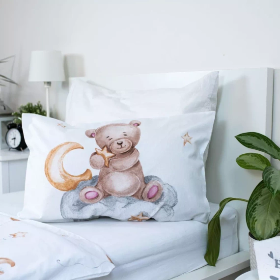 Teddybär mit Luftballons Baumwollbettwäsche für Betten Jerry Fabrics weiß/beige