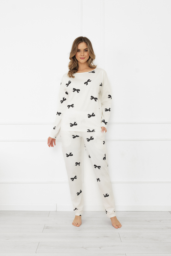 Damenpyjama Figaro - ecru, Baumwolle, Langarm + lange Hose Italian Fashion  