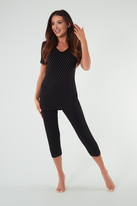 Puntini Damen Schlafanzug kurzarm, 3/4 Hose Italienische Mode - schwarz 