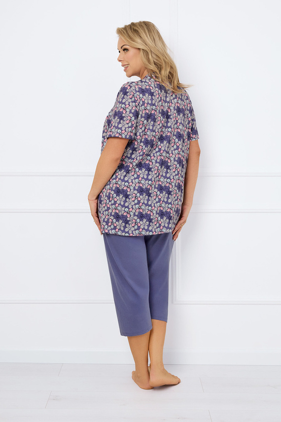 Bonaria Damen Schlafanzug kurzarm, 3/4 Hose Italian Fashion - Druck/Jeans