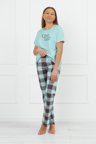 Damen-Pyjama Narina Italian Fashion aus Baumwolle, lange Hose, kurzes Oberteil