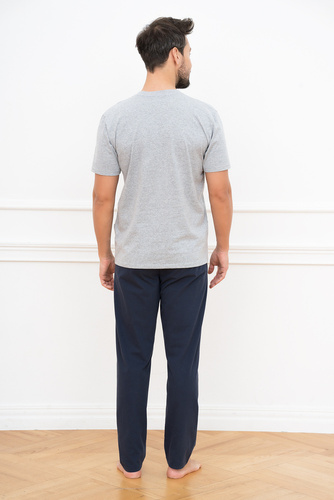 Alcest Herren Schlafanzug mit kurzen Ärmeln, lange Hose Italian Fashion - navy blue