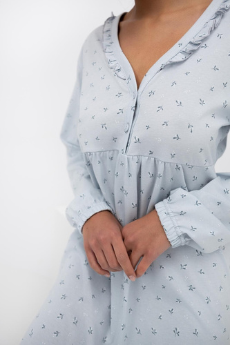 Lucille Sensis Damen-Nachthemd Taube – Baumwoll-Nachthemd mit Rüschen