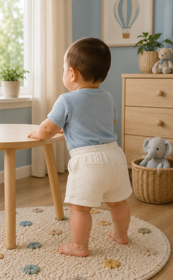 SZ55303 Mamatti ecru Musselin-Shorts mit Taschen und Knöpfen für den Sommer