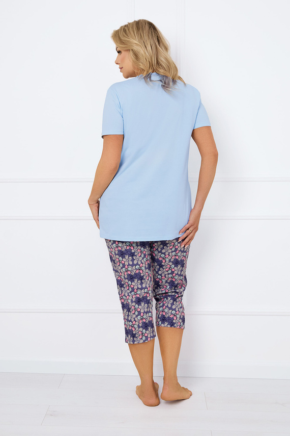 Carbonia Damen Schlafanzug mit kurzen Ärmeln, 3/4 Hose Italian Fashion - blau/print 