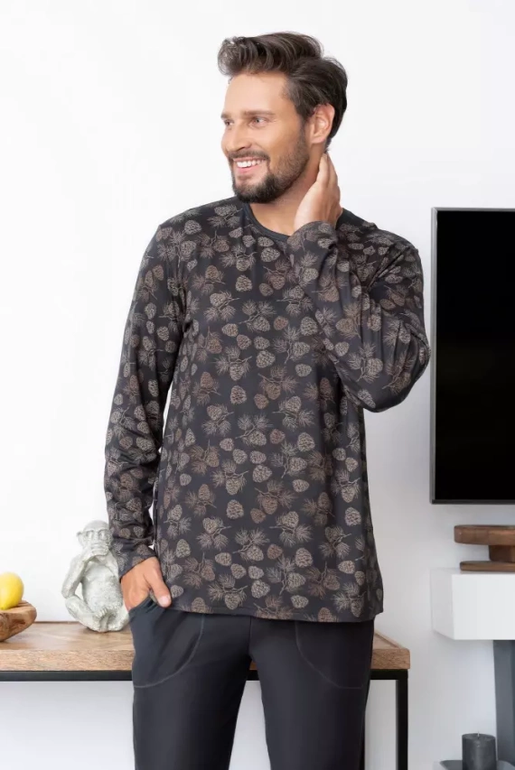 Pinus Herren Schlafanzug mit langen Ärmeln, lange Hose Italian Fashion- print/graphite