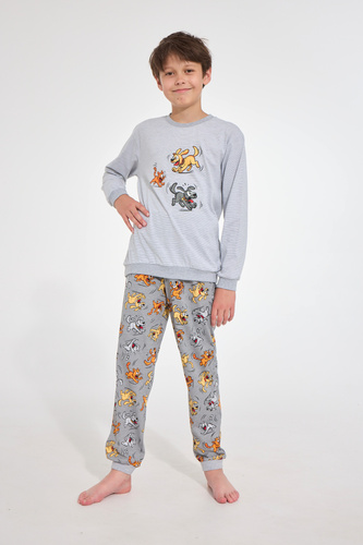 Jungen-Pyjama Cornette FUN 593/190 966/190 aus Baumwolle, langärmlig, grau