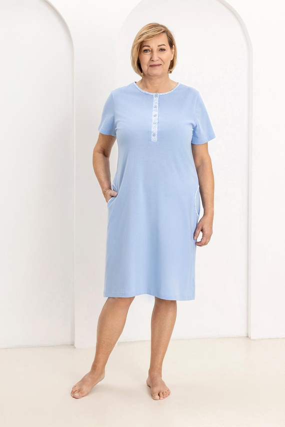 Damen Nachthemd 177 Regina – 100% Baumwolle, Knöpfbar, Kurzarm, Höchster Komfort für Jede Nacht