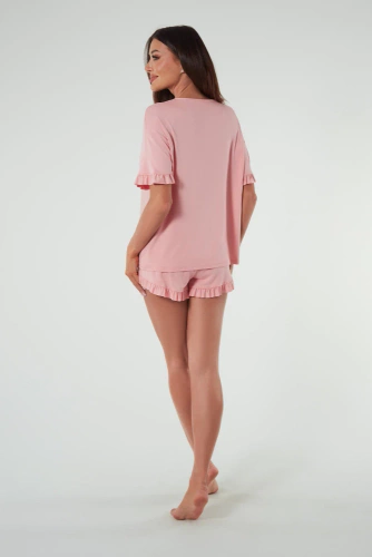 Style Damen Kurzarm-Pyjama, Shorts Italian Fashion - puderrosa