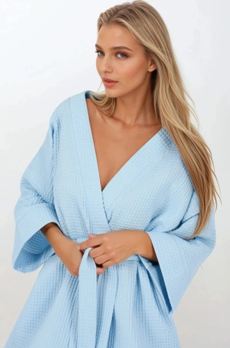 Blue Lady Momenti Per Me Baumwollbademantel – 3/4-Ärmel, breite Manschetten, 100 % Baumwolle