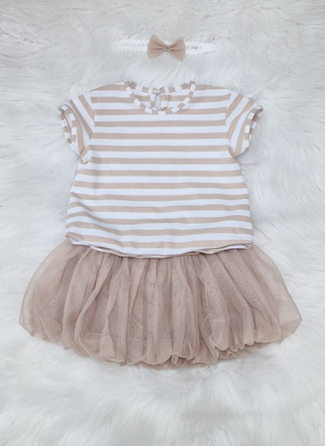 Bambarillo Kurzarmbluse, beige gestreift