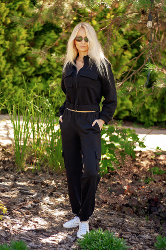 Mili Mirale Damen-Trainingsanzug aus Baumwolle, bequemes Set mit Taschen – polnische Produktion – schwarz