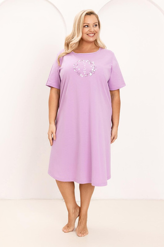 Nachthemd Regina 176, 100% Baumwolle, Kurzarm, Halbkreis-Ausschnitt, Print