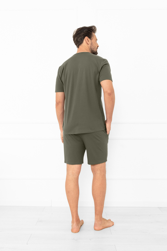 Krystian Italian Fashion Herren Schlafanzug in Oliv - Baumwolle, T-Shirt und kurze Hose