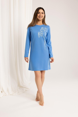 160 Regina Nachthemd, blau – Baumwolle, langärmlig, bequem und klassisch